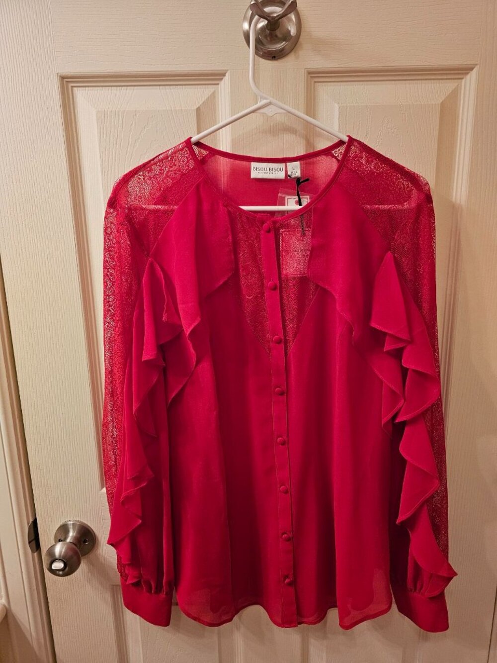 NWT Bisou Bisou Large Red Sheer Blouse